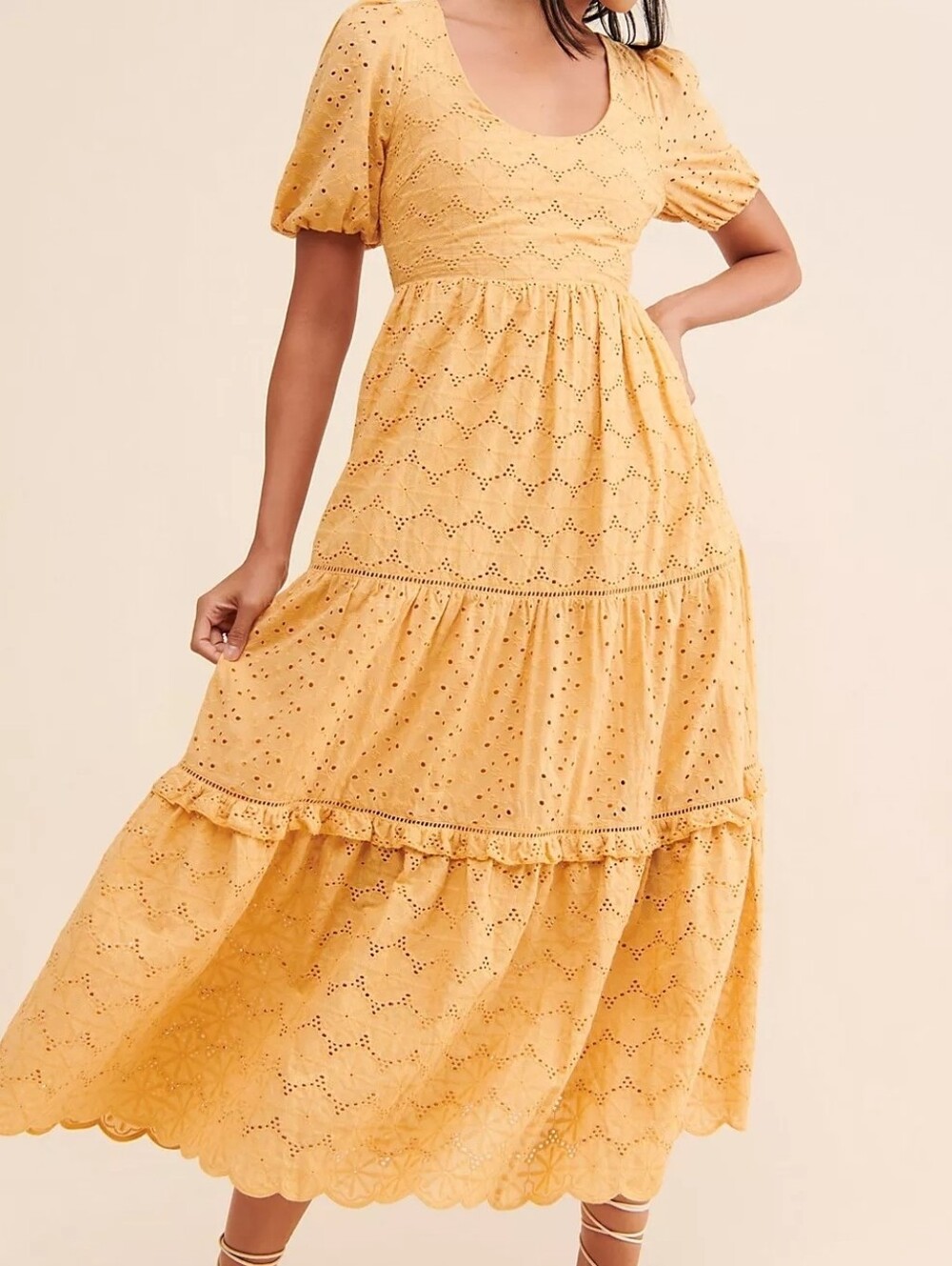 Free People Harni Mae Peasant Eyelet Flowy Dress